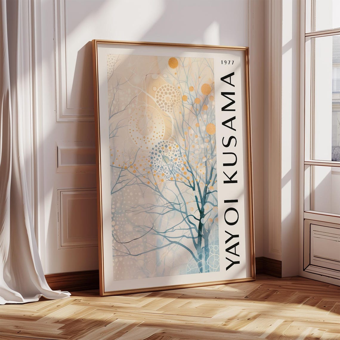 Yayoi Kusama 1977 Pale Blue Tree with Gold Polka Dots Poster