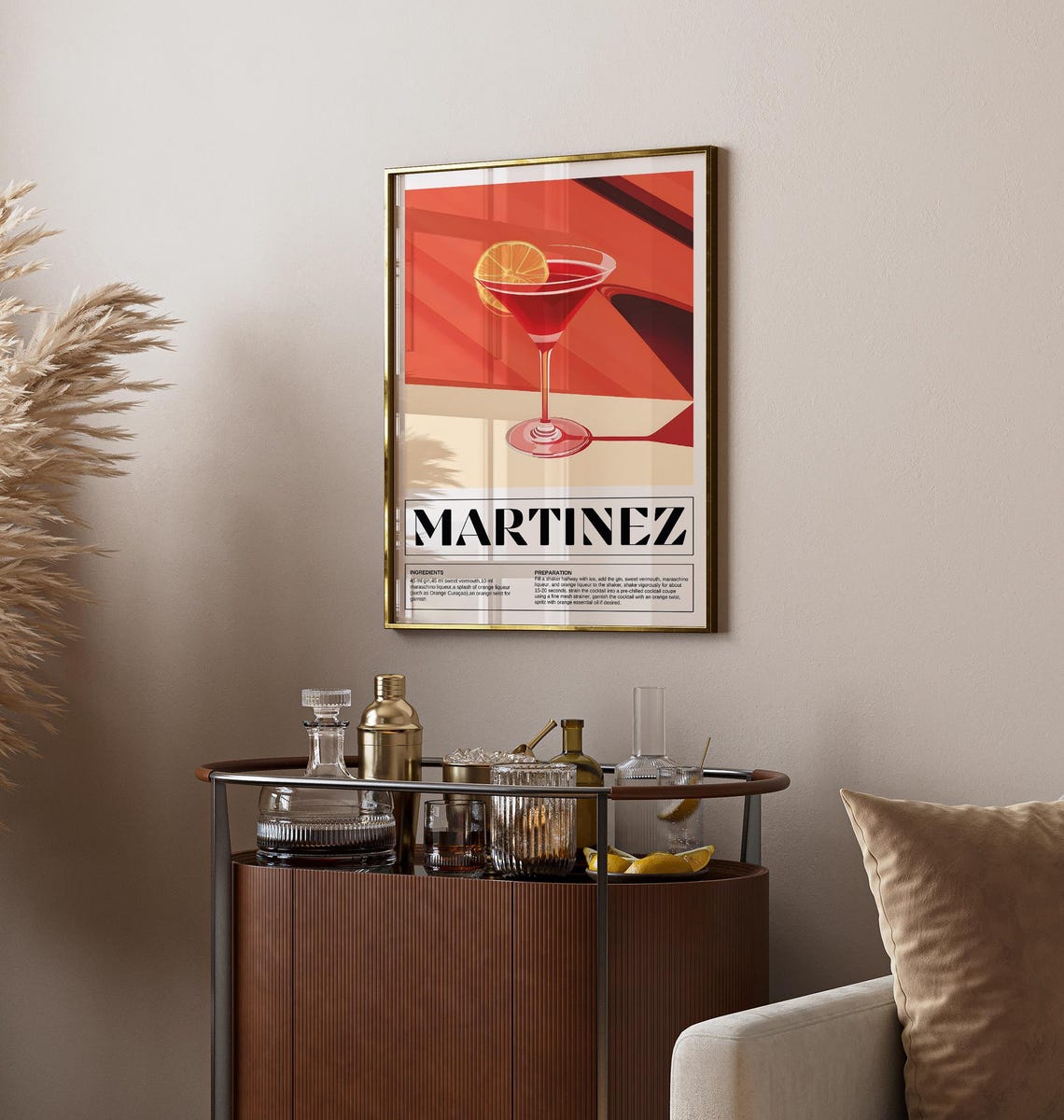 Martinez Cocktail Recipe Classic Red Drink Kitchen Bar Poster - Image 4