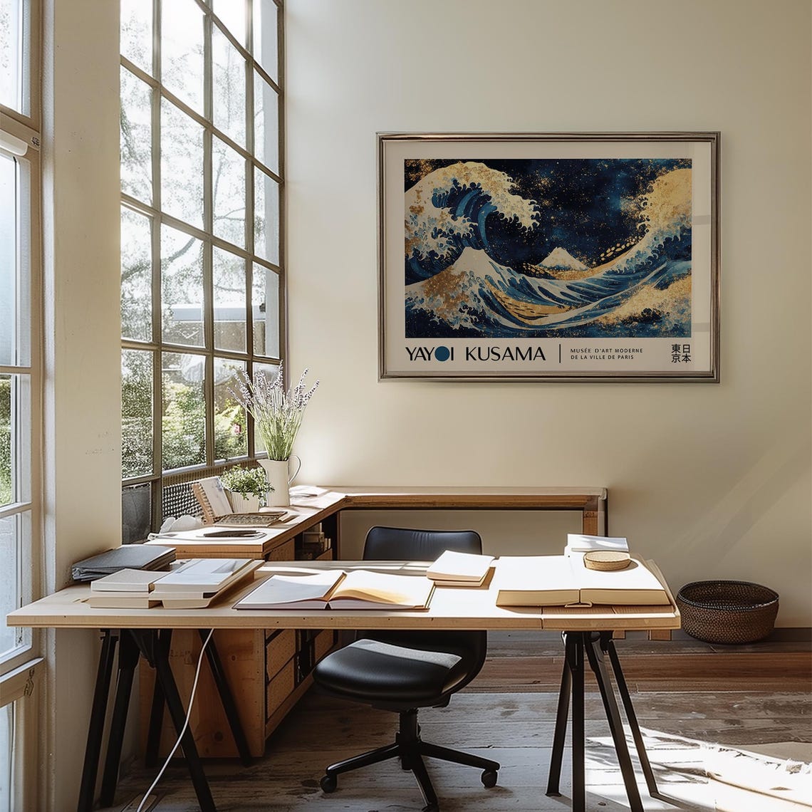 Yayoi Kusama Great Wave Gold Blue Japanese Exhibition Poster - Image 3