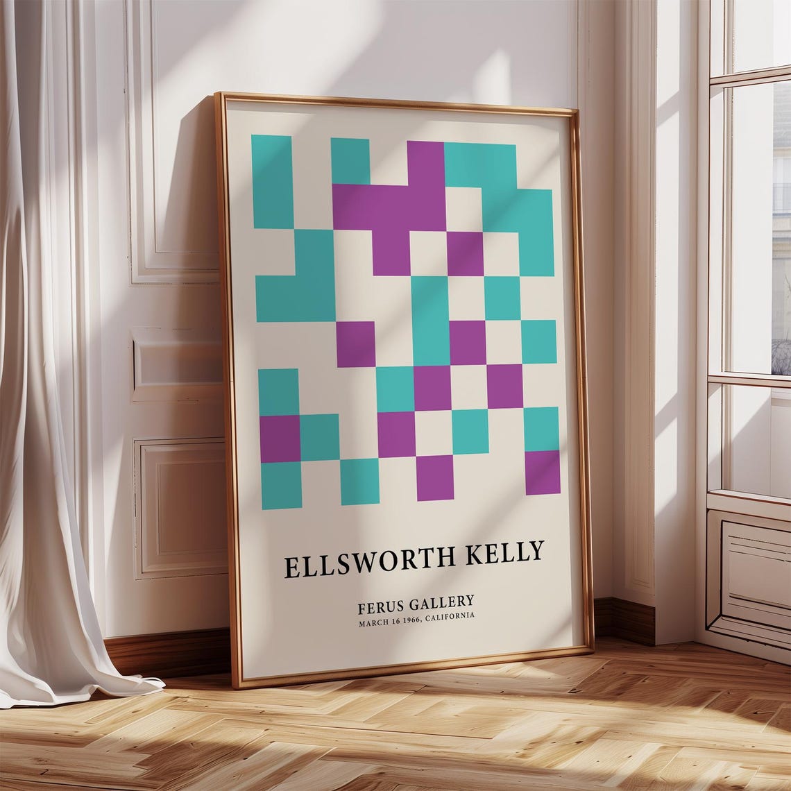 Ellsworth Kelly Teal Purple Grid Modern Abstract Pattern Poster