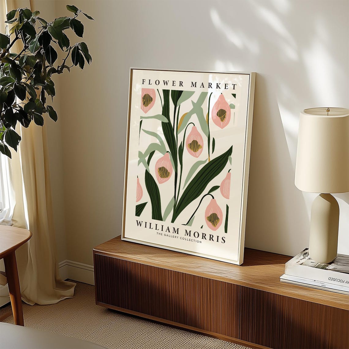 William Morris Flower Market Pink Tulip Bloom Abstract Art Poster - Image 2