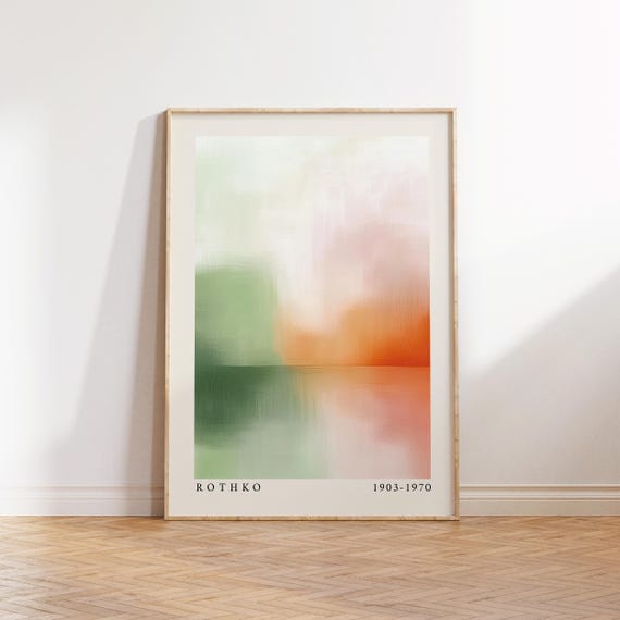 Peaceful Wall Art Rothko Inspired Abstract Print In Green And Orange Soft Minimalist Poster For Tranquil Living Room Or Bedroom