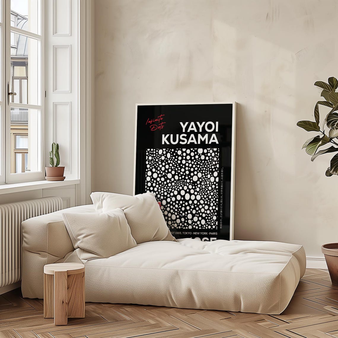 Yayoi Kusama 1965 Infinite Dots White On Black Dramatic Art Poster - Image 2
