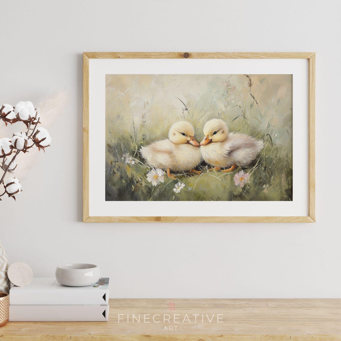 Two Baby Ducklings Cuddling In Spring Wildflower Grass Print - Image 2