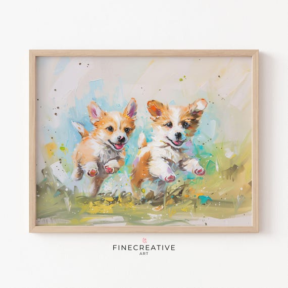 Puppies Print Nursery Painting Wall Art Nursery Decor Nursery Animal Art Instant Kids Room Decor B10