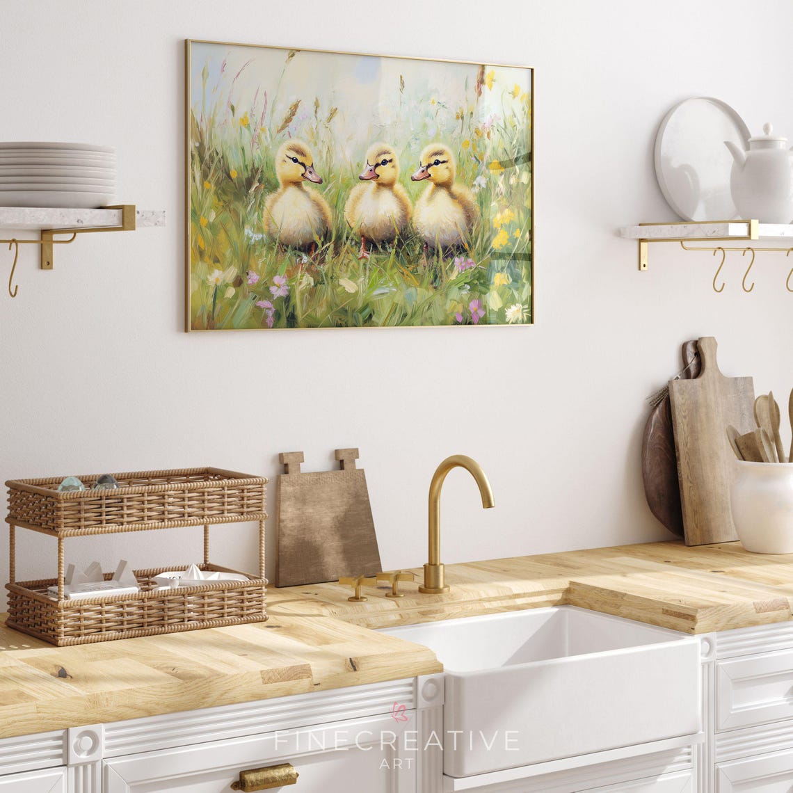 Three Ducklings In Wildflower Meadow Spring Cute Baby Duck Print - Image 3