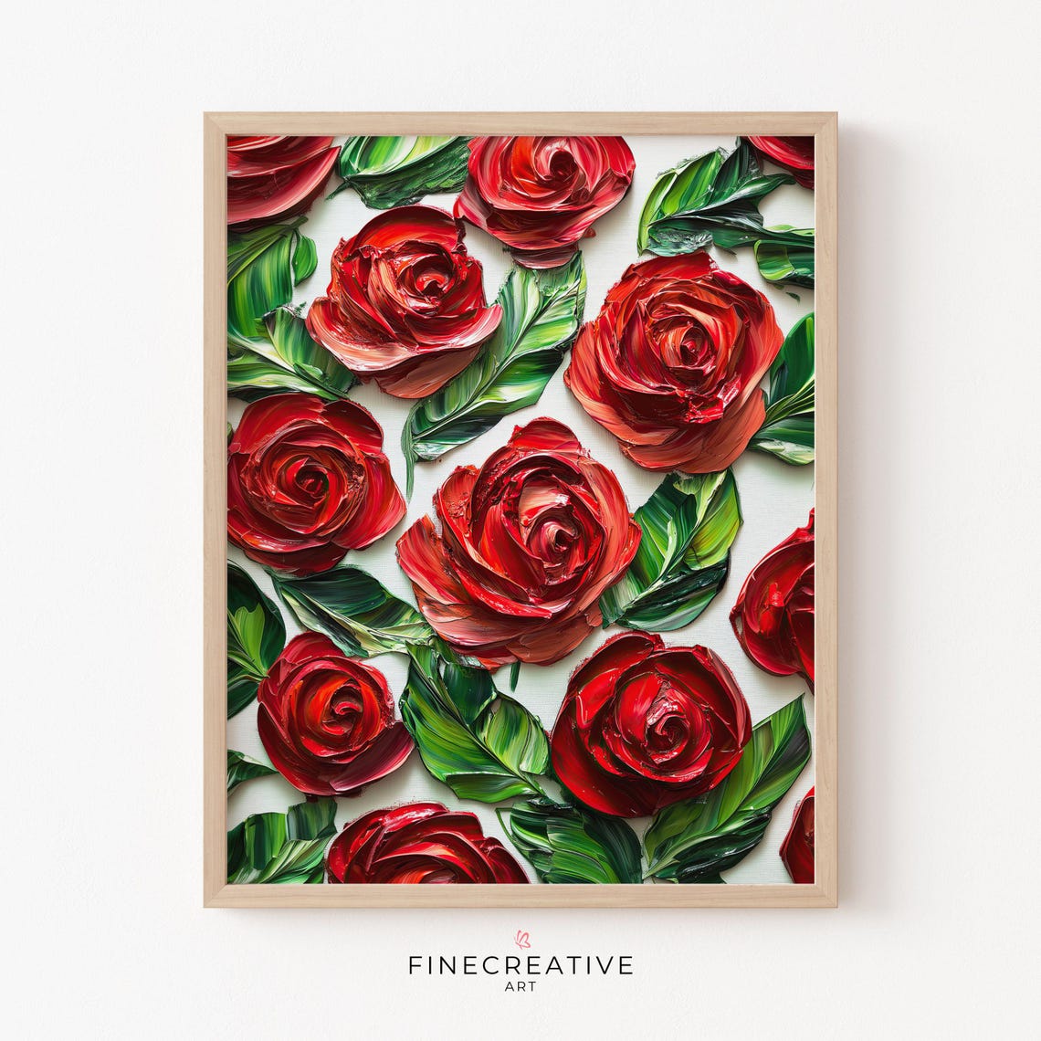 Red Roses Impasto Oil Painting Bold Romantic Floral Art Poster