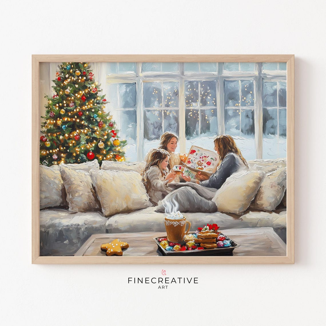 Family Christmas Reading Night By The Glowing Tree Artwork Poster