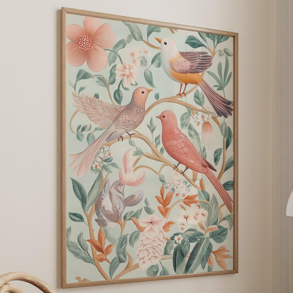 William Morris Style Birds And Blossoms Vintage Floral Poster