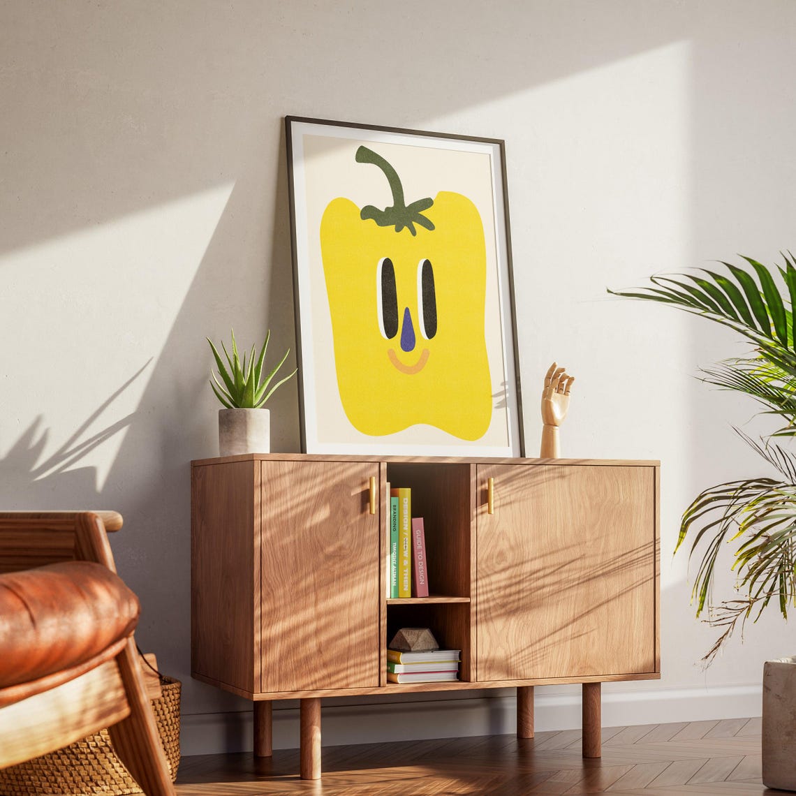 Happy Smiling Yellow Bell Pepper Cute Kitchen Character Print - Image 2
