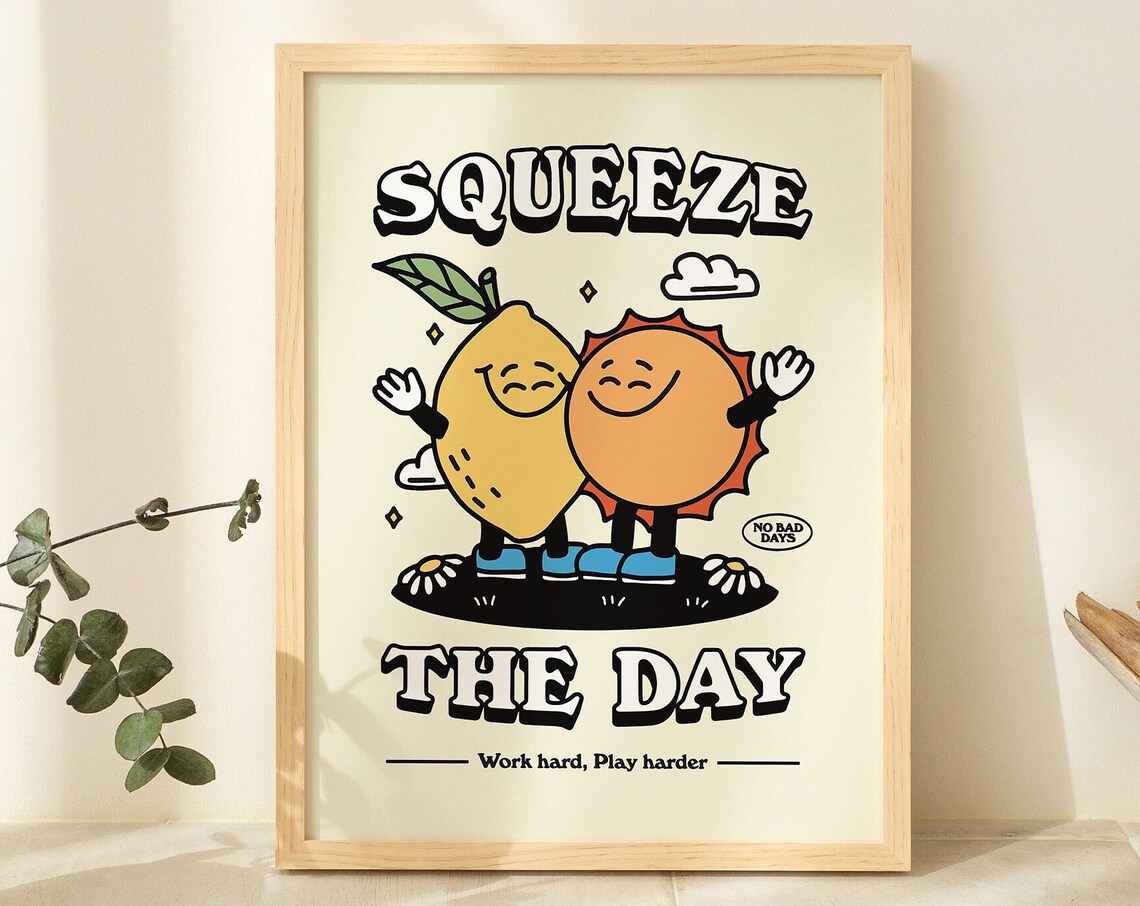 Retro Lemon Wall Prints Trendy Poster 70s Vintage Print Nursery Decor Print Neutral Poster