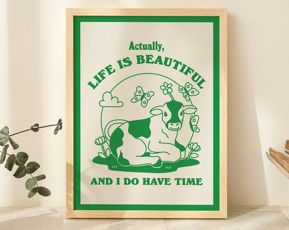 Retro Cow Quote Illustration, Cottagecore Kids Poster
