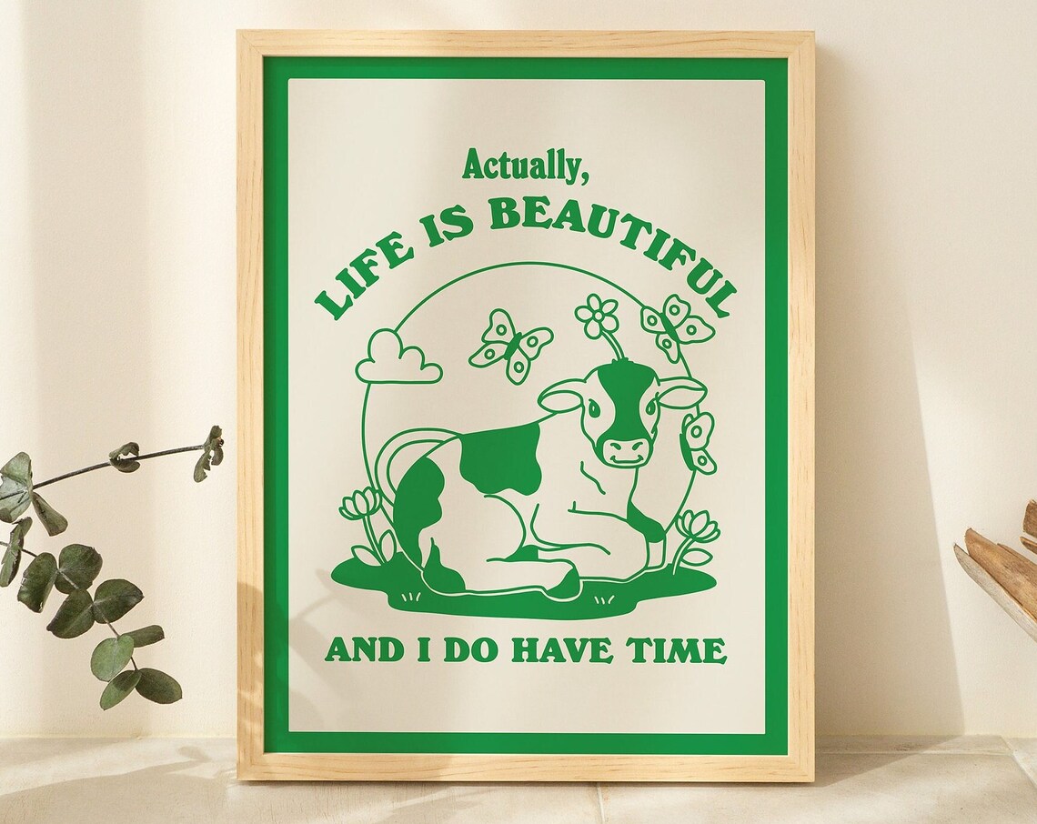 Retro Cow Quote Illustration, Cottagecore Kids Poster