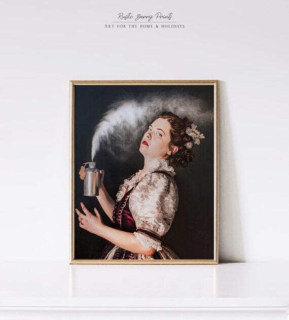 Victorian Woman With Spray Can And Rising Mist Funny Humor Art Poster