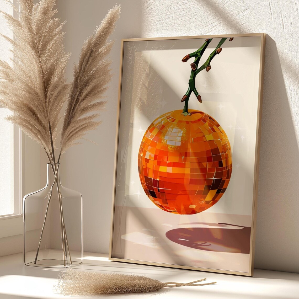 Orange Disco Ball Poster, Retro Funky Kitchen Decor