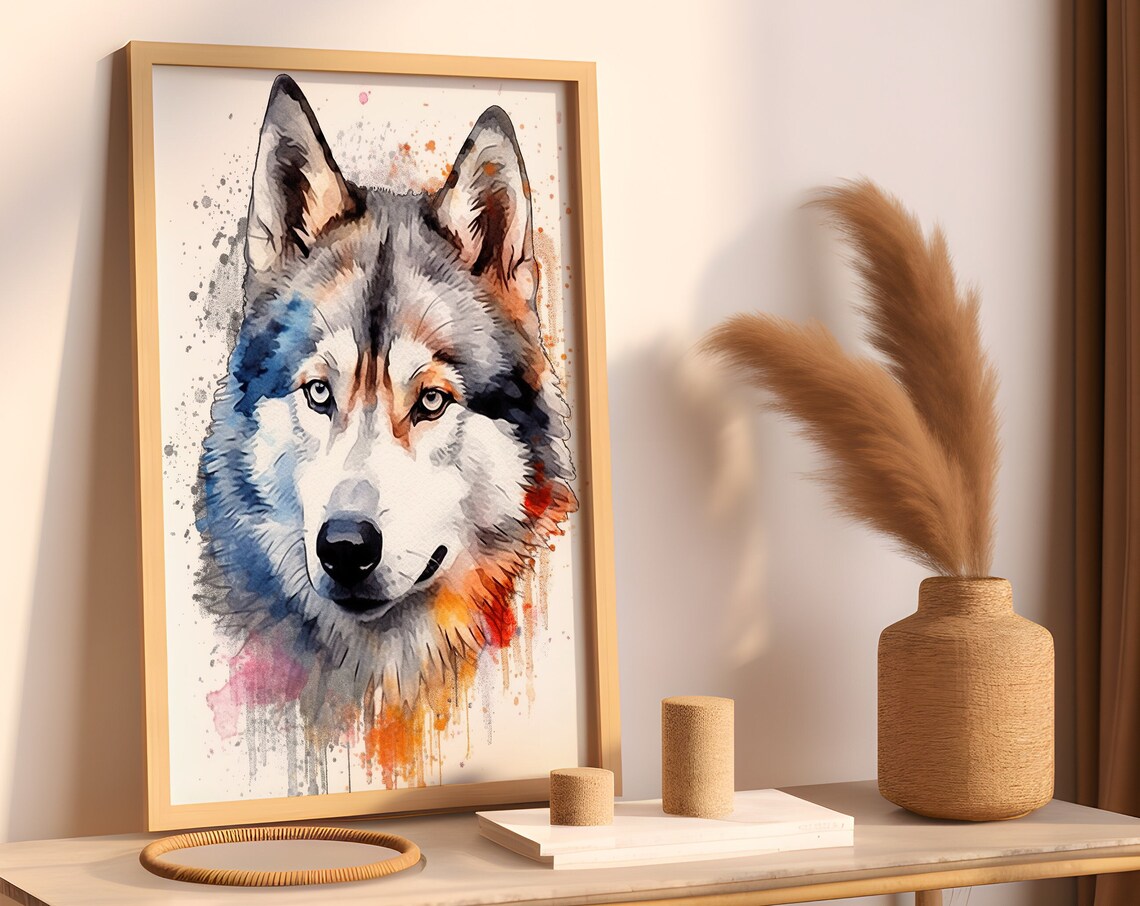 Siberian Husky Watercolor Portrait Dog Lover Pet Animal Art Poster