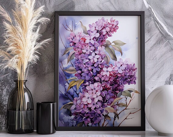 Purple Lilac Blossoms Rich Watercolor Spring Flower Cluster Poster