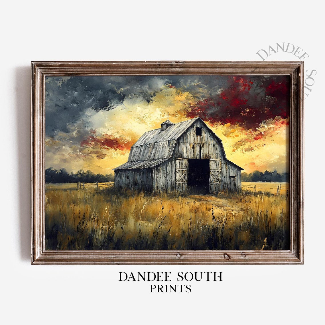 Weathered Barn Under Dramatic Stormy Golden Sunset Sky Farm Poster