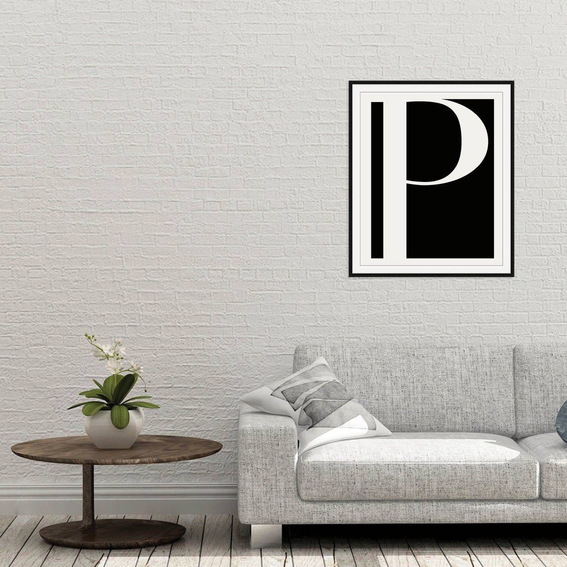 Monochrome Alphabet Initial Letter Black White Serif Art Poster - Image 3