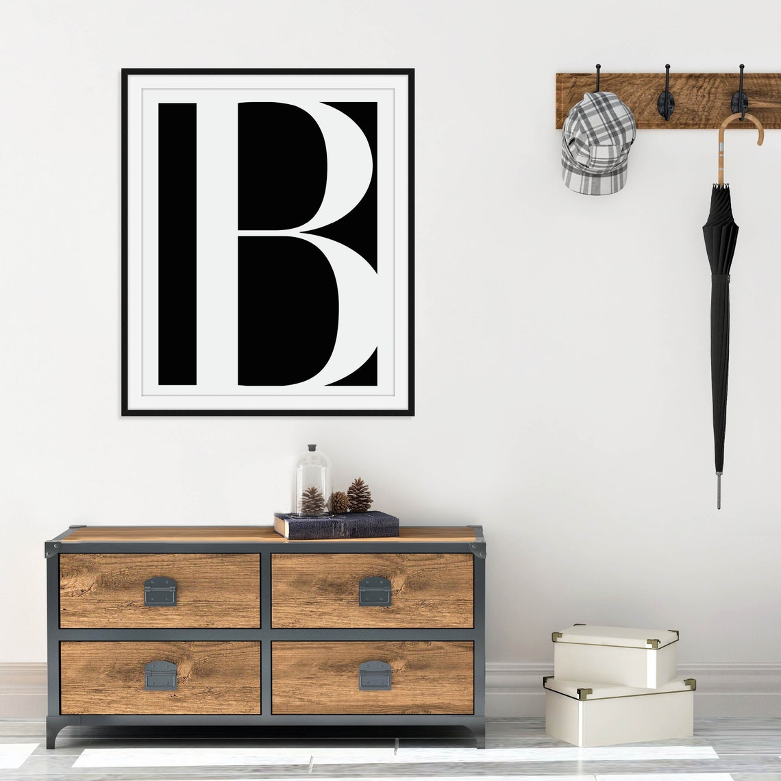 Letter B Bold Black and White Monogram Minimalist Initial Poster