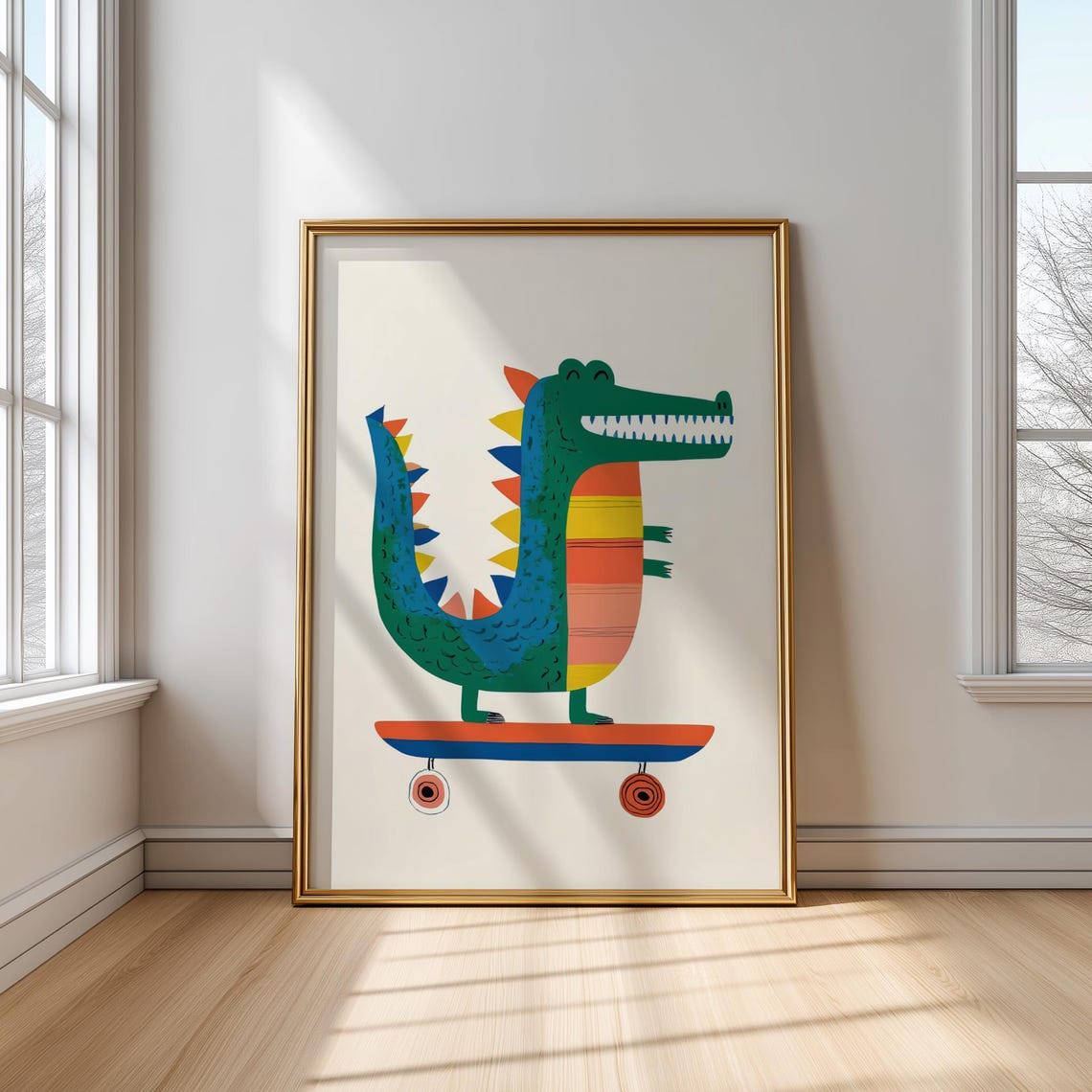 Happy Crocodile Riding A Skateboard Colorful Kids Room Poster