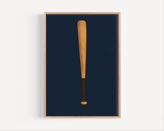Baseball Bat Wall Art Sports Decor For Boys Room Navy Blue Minimalist Poster