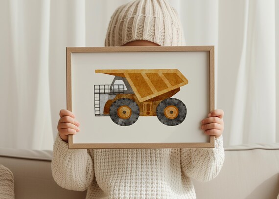 Minimalist Dump Truck Wall Art Poster Kids Nursery Room Decor Illustration
