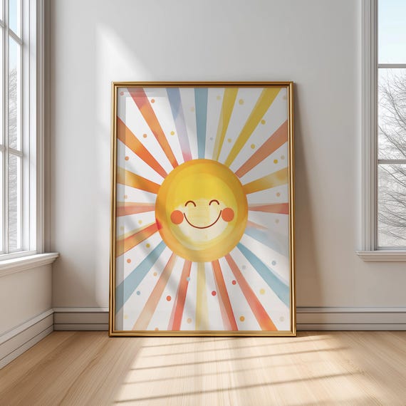 Cute Sunshine Wall Art Nursery Sun Poster Gender Neutral Kids Room Decor Playroom Print Toddler