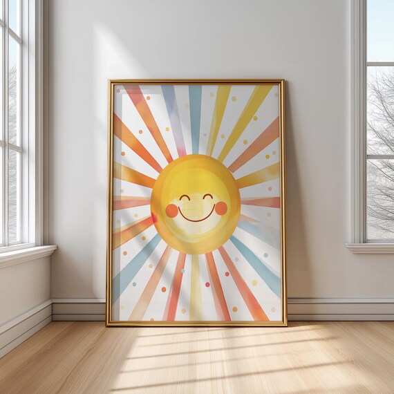 Smiling Sunshine With Colorful Rays Gender Neutral Nursery Poster