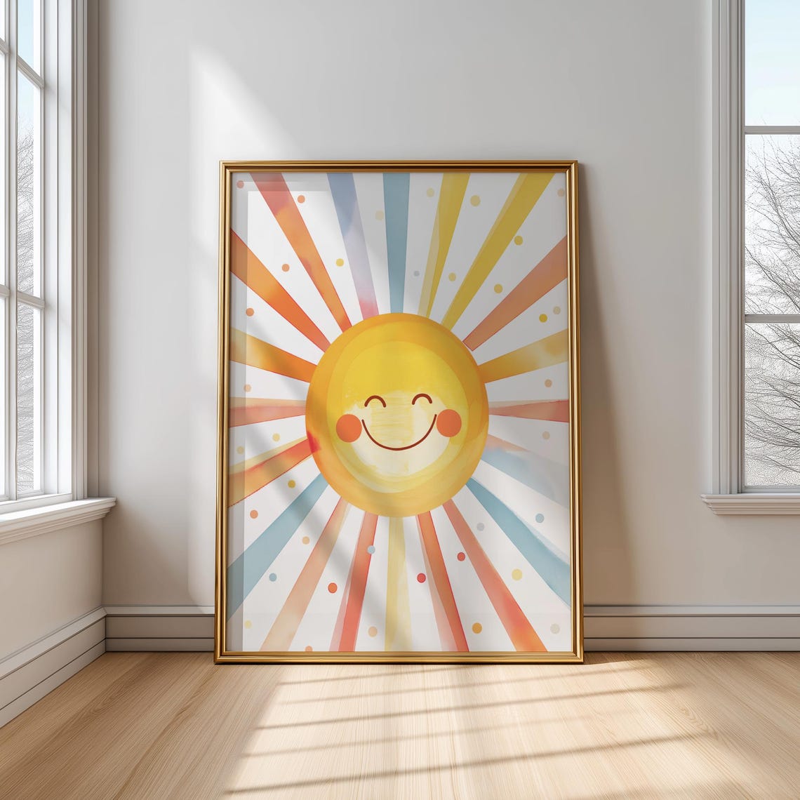 Smiling Sunshine With Colorful Rays Gender Neutral Nursery Poster