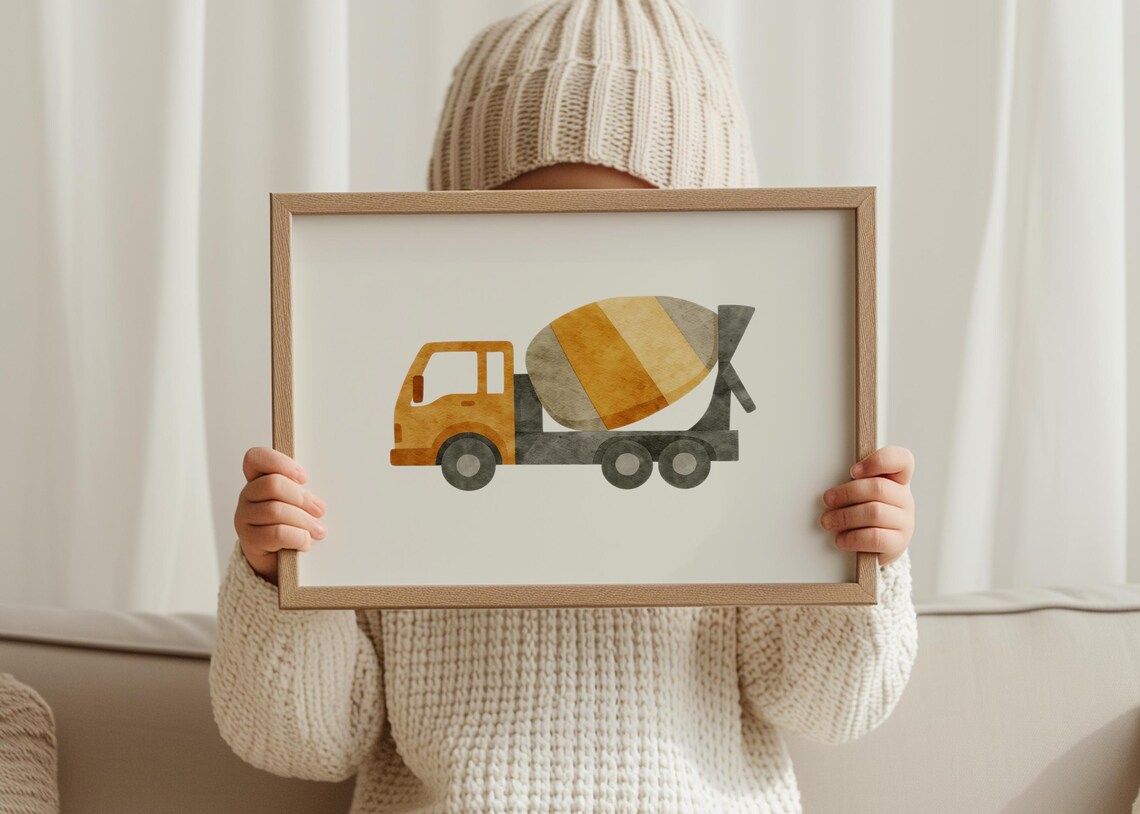 Minimalist Concrete Mixer Poster Kids Room Wall Art Nursery Decoration