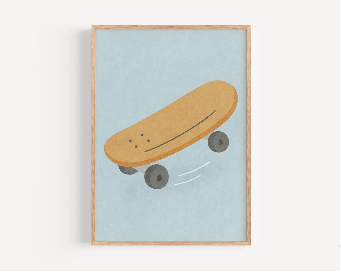 Minimalist Skateboard Illustration for Cool Kids Room Poster