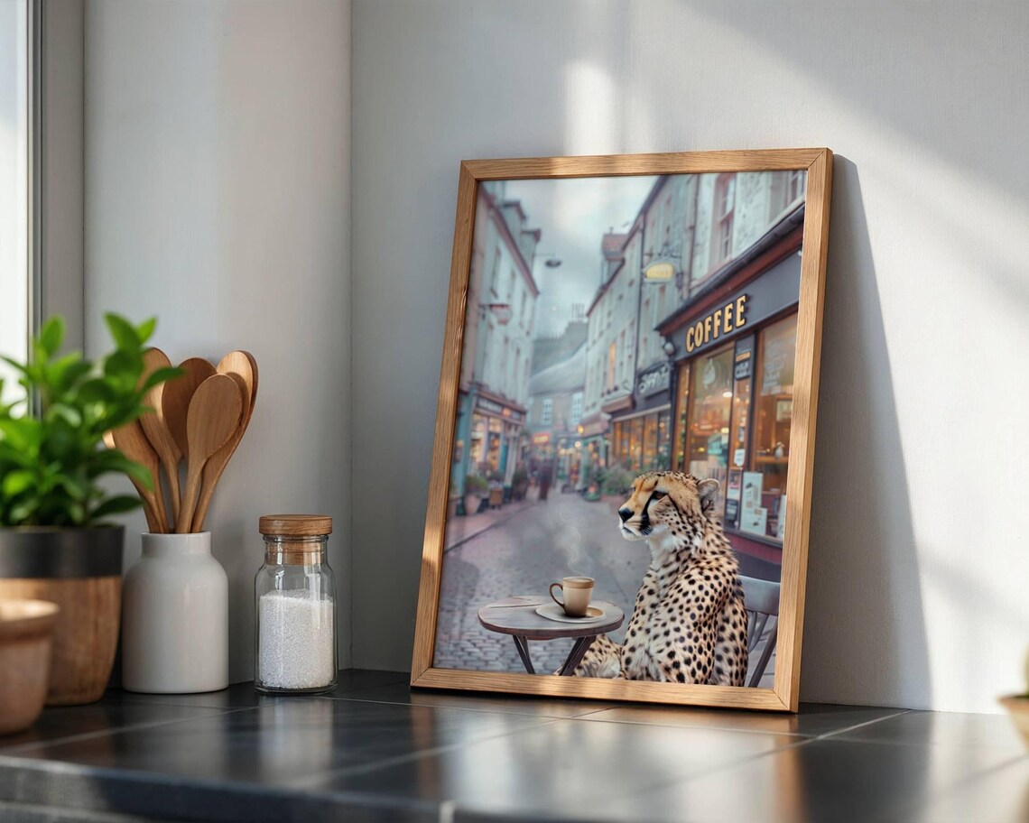 Cheetah Coffee Shop Art, Europe Inspired - Image 2