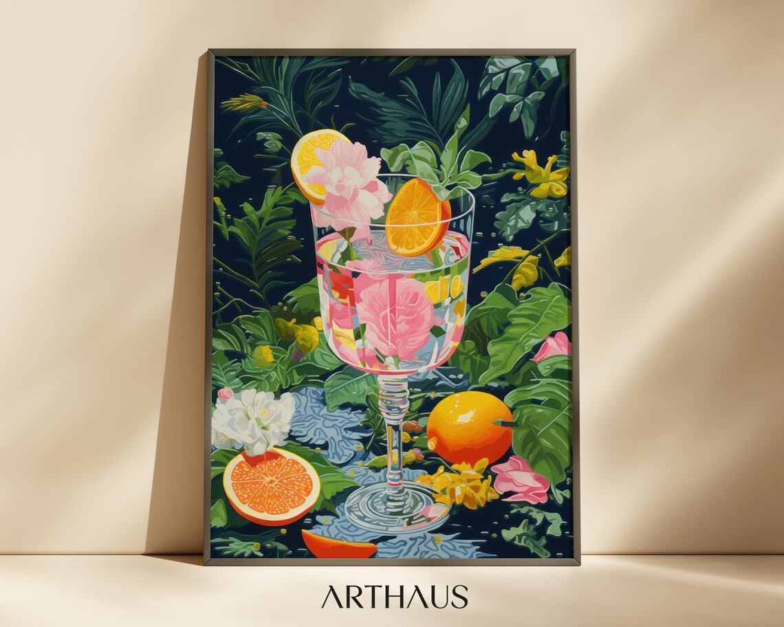 Citrus Cocktail Glass Botanical Bar Kitchen Home Decor Art Print