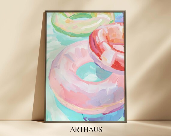 Pastel Pool Floats Summer Swimming Illustration Girly Art Poster