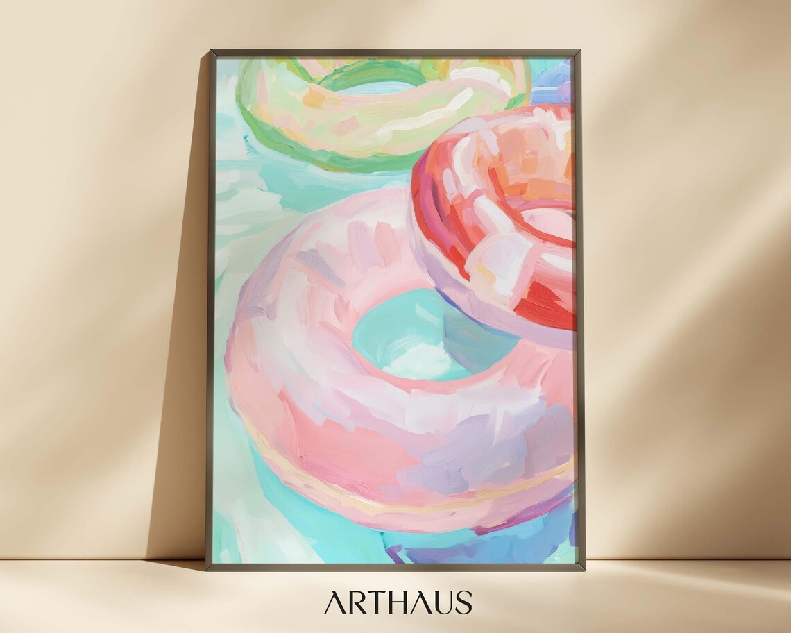 Pastel Pool Floats Summer Swimming Illustration Girly Art Poster