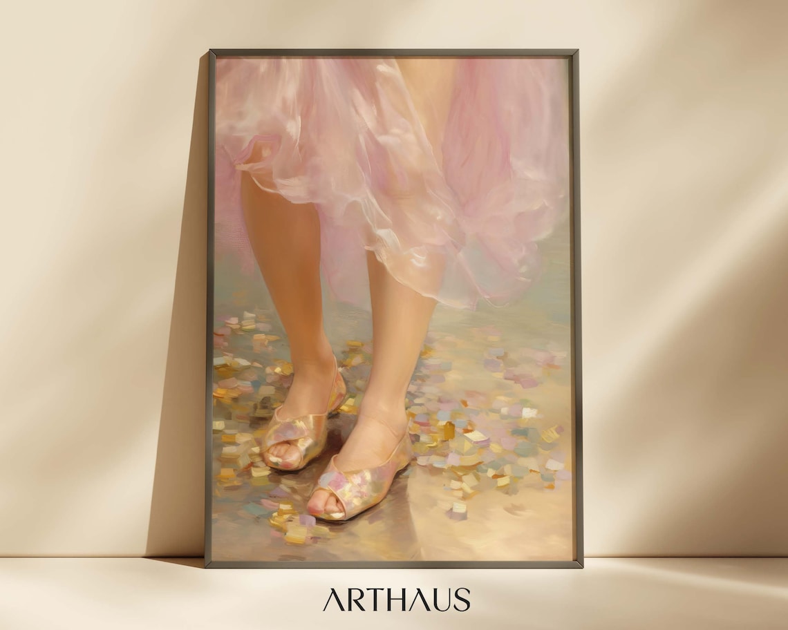 Ballerina Gold Sandals Pastel Petals Pink Tulle Dance Art Poster