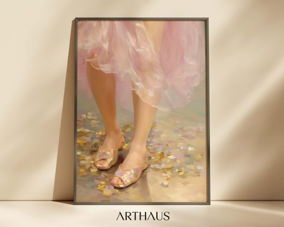 Ballerina Gold Sandals Pastel Petals Pink Tulle Dance Art Poster