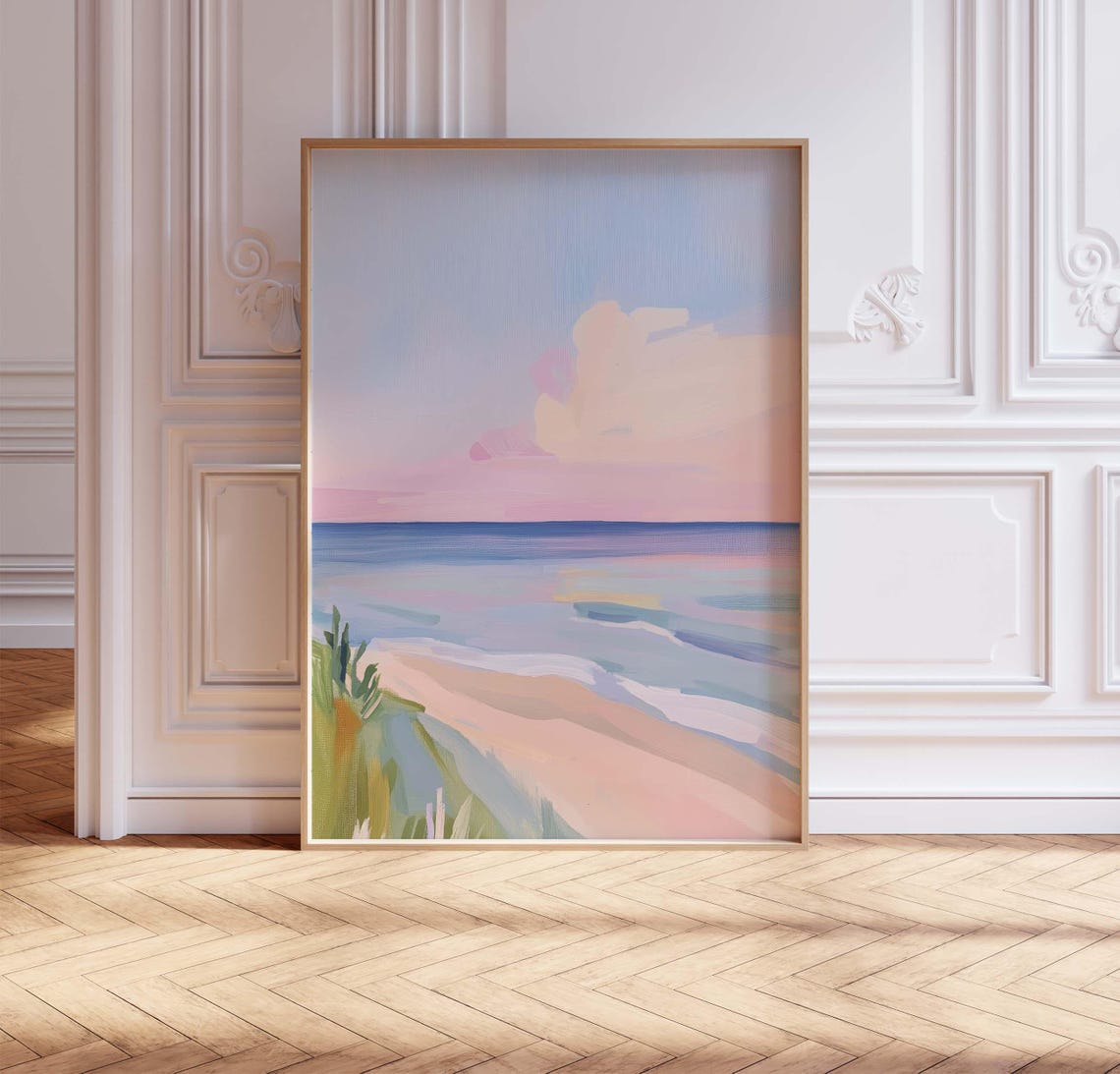 Pastel Beach Ocean Waves Soft Impressionist Shore Art Poster
