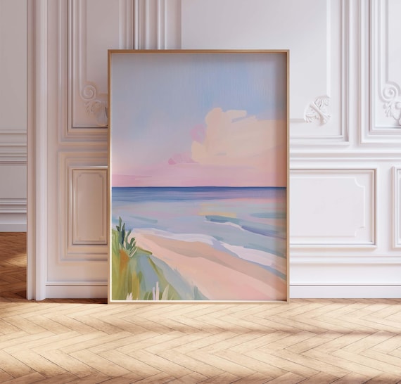 Pastel Beach Ocean Waves Soft Impressionist Shore Art Poster