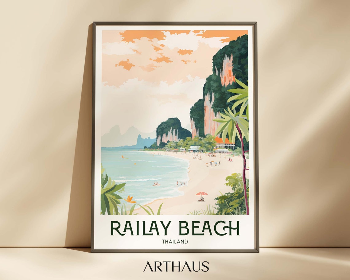 Thailand Travel Poster Railay Beach Wall Art Asia Travel Gifts Vintage Travel Wall Decor Trendy City Paintings