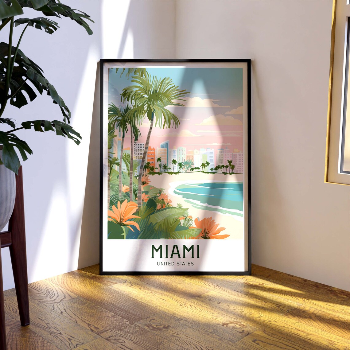 Miami Travel Poster, Mid Century Modern Decor - Image 3