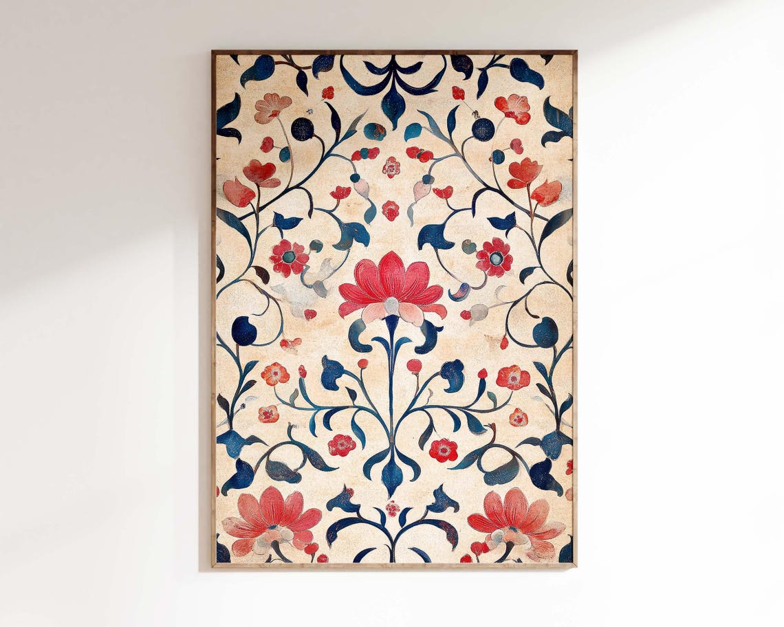 Traditional Indian Folk Wall Art Floral Landscape Painting Living Room Decor Antique Indian Art Botanical Indian Painting Poster - Image 2