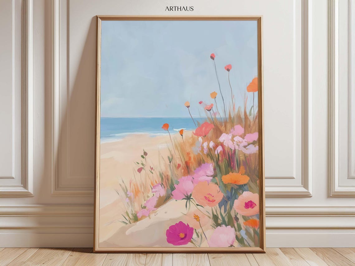 Coastal Wildflowers Beach Pastel Summer Meadow Ocean Painting Poster