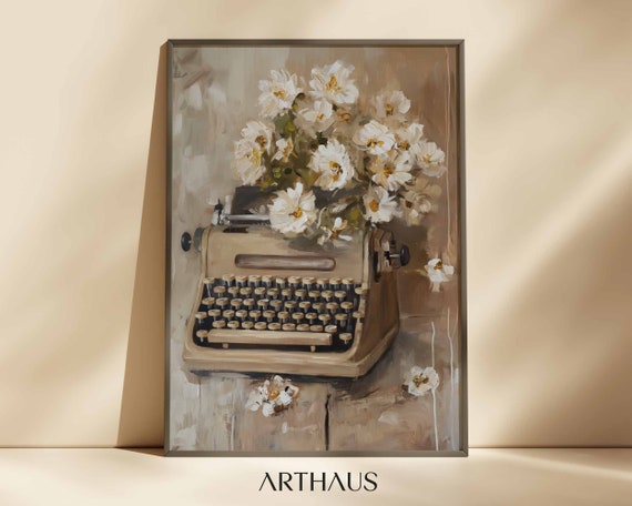 Vitntage Floral Typewriter Print Western Aesthetic Nursery Art Dorm Room Wall Art Boho Girly Aesthetic Poster
