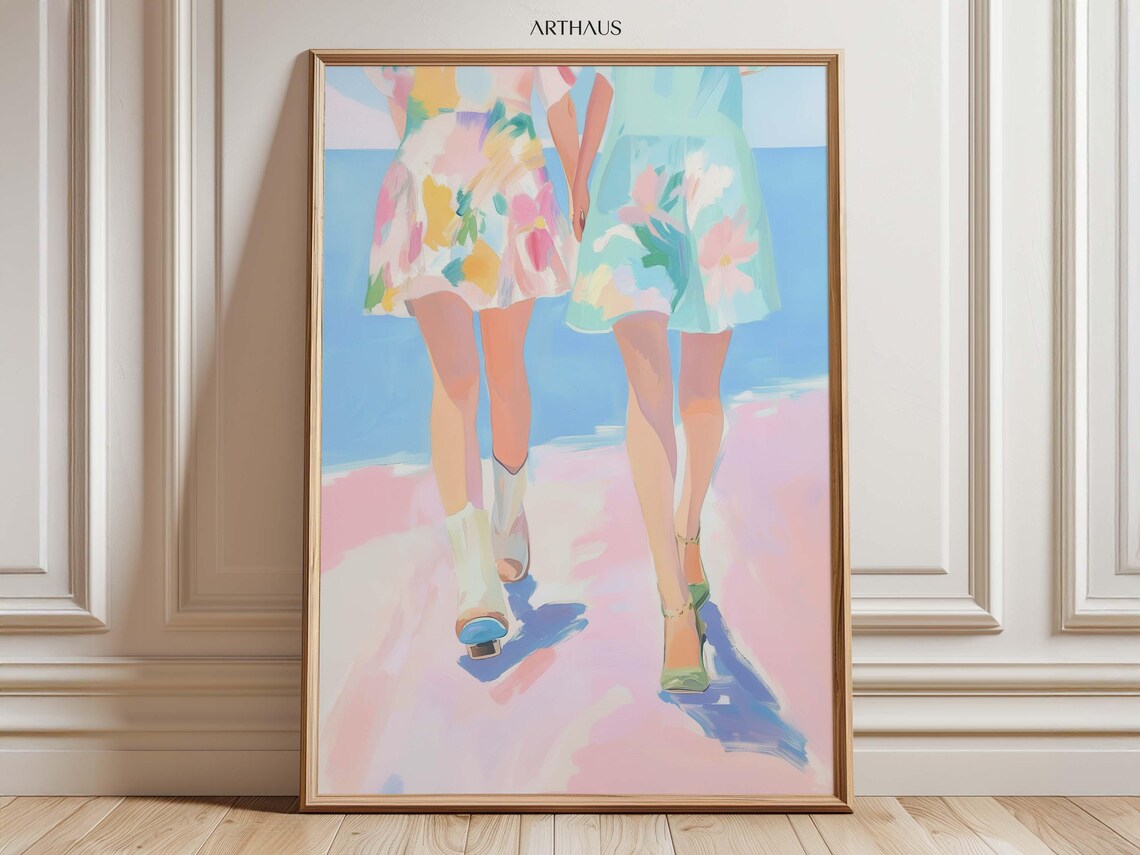 Coastal Cowgirl Friends Floral Dresses Beach Walk Pastel Poster