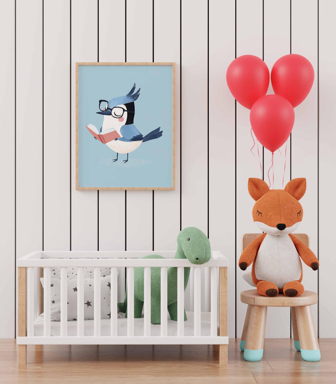 Nursery Blue Jay Wall Art of Bird Reading a Book with Glasses - Image 3