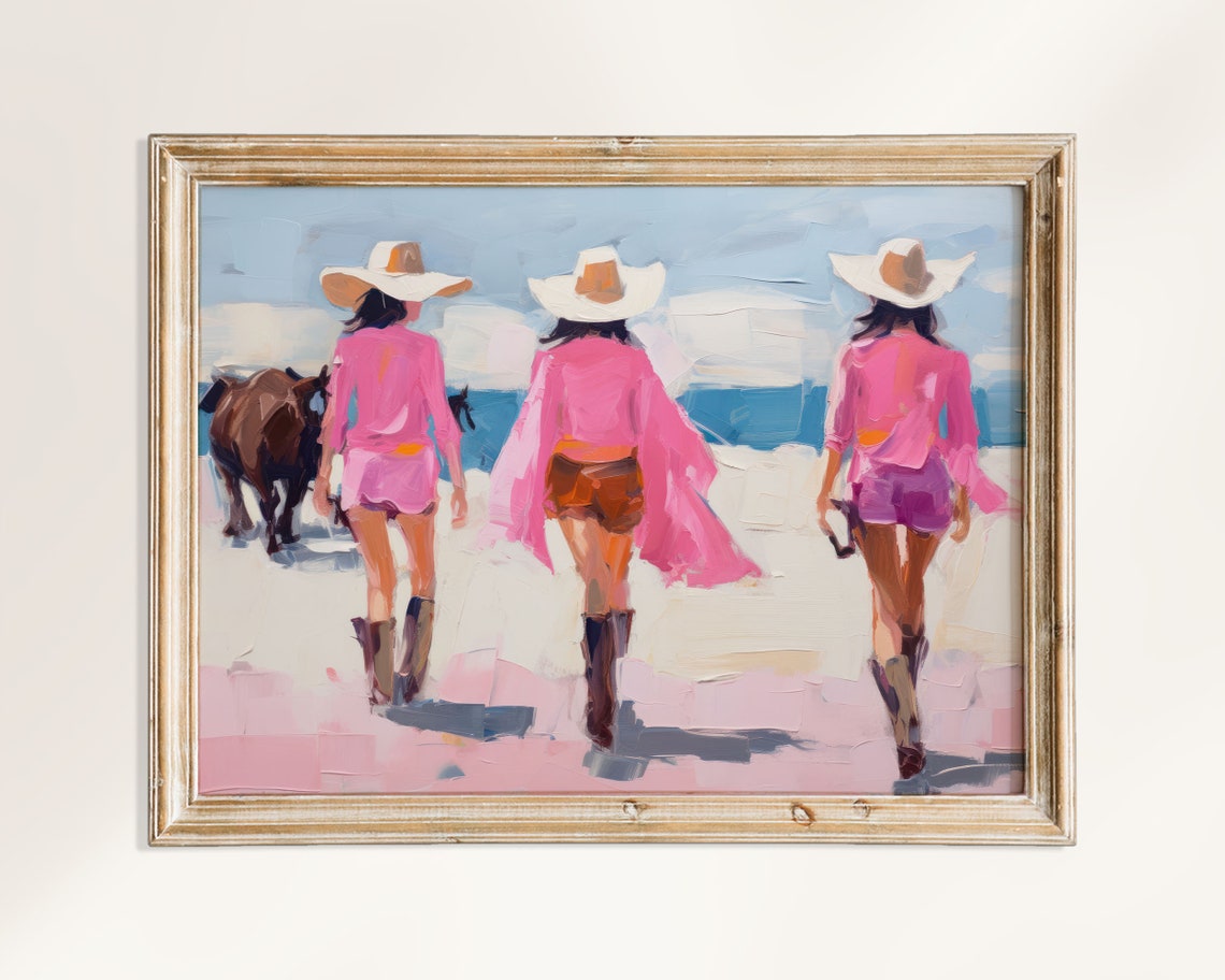 Coastal Cowgirl Print Western Cowgirl Aesthetic Girly Girl Painting Hot Pink Wall Art Preppy Cowgirl Print - Image 3
