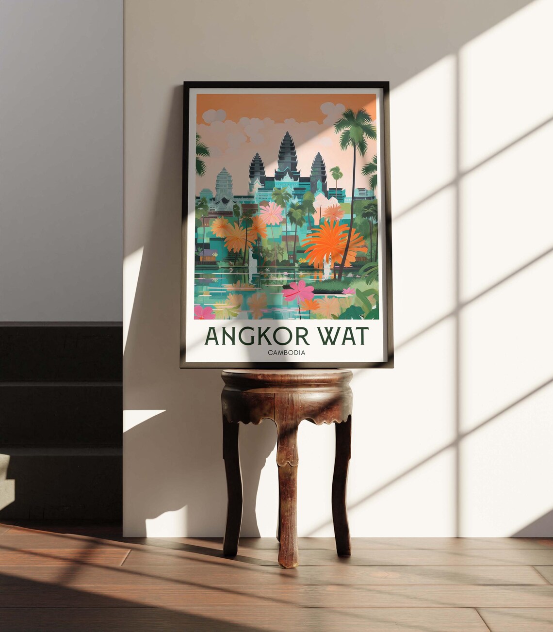 Angkor Wat Cambodia Temple Colorful Illustration Travel Poster - Image 2