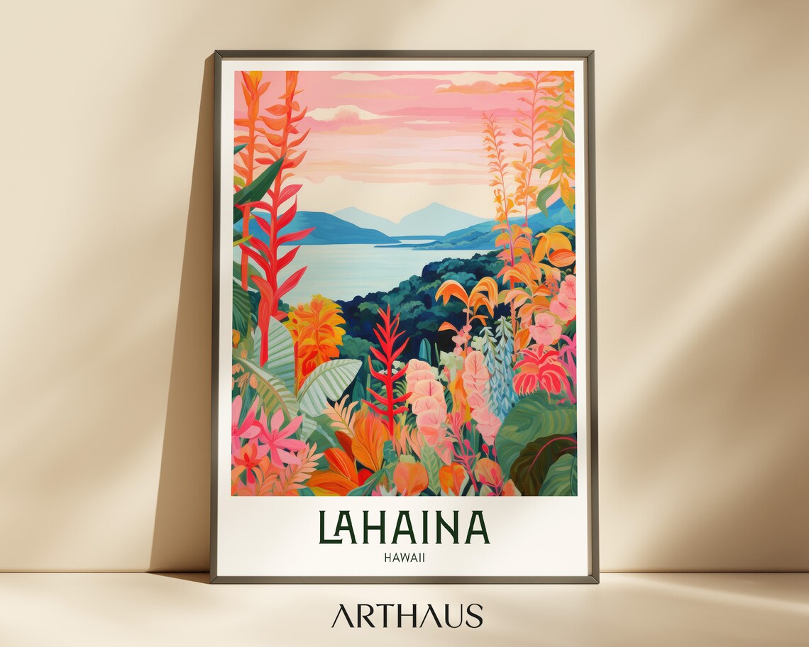 Lahaina Maui Retro Travel Poster, Mid-Century Modern